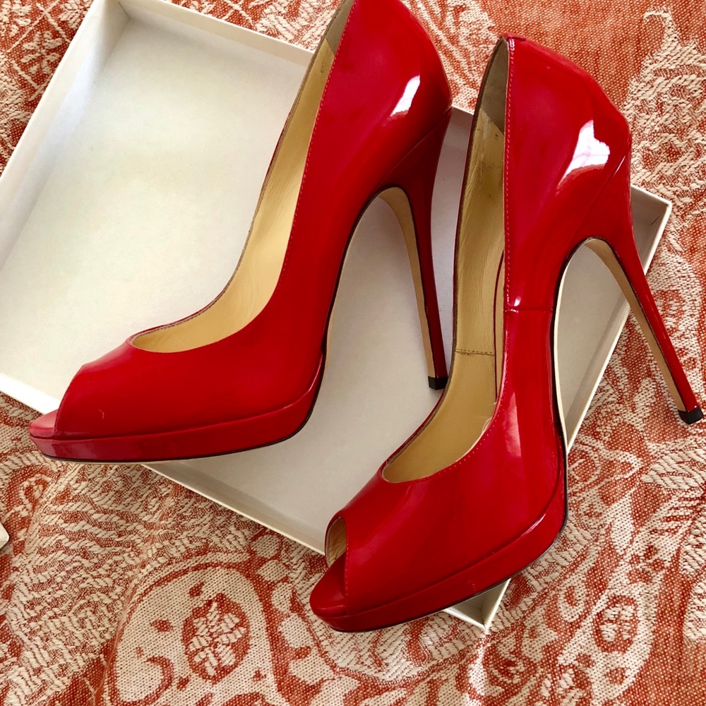 Jimmy Choo Quiet Patent Leather Peep Toe Pump - Picture 7 of 8